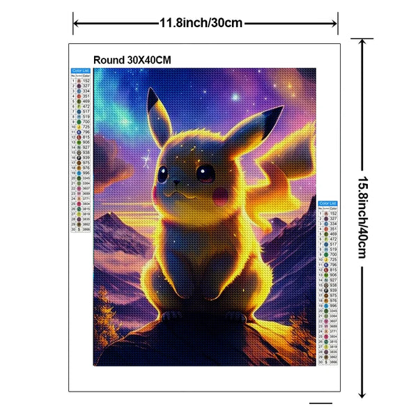 Pikachu Sunset - Cartoon Diamond Painting, Full Round Drills - Japanese Anime Art