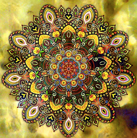 Intricate Yellow Mandala - Abstract Diamond Painting, Full Square/Round Drill 5D Diamonds